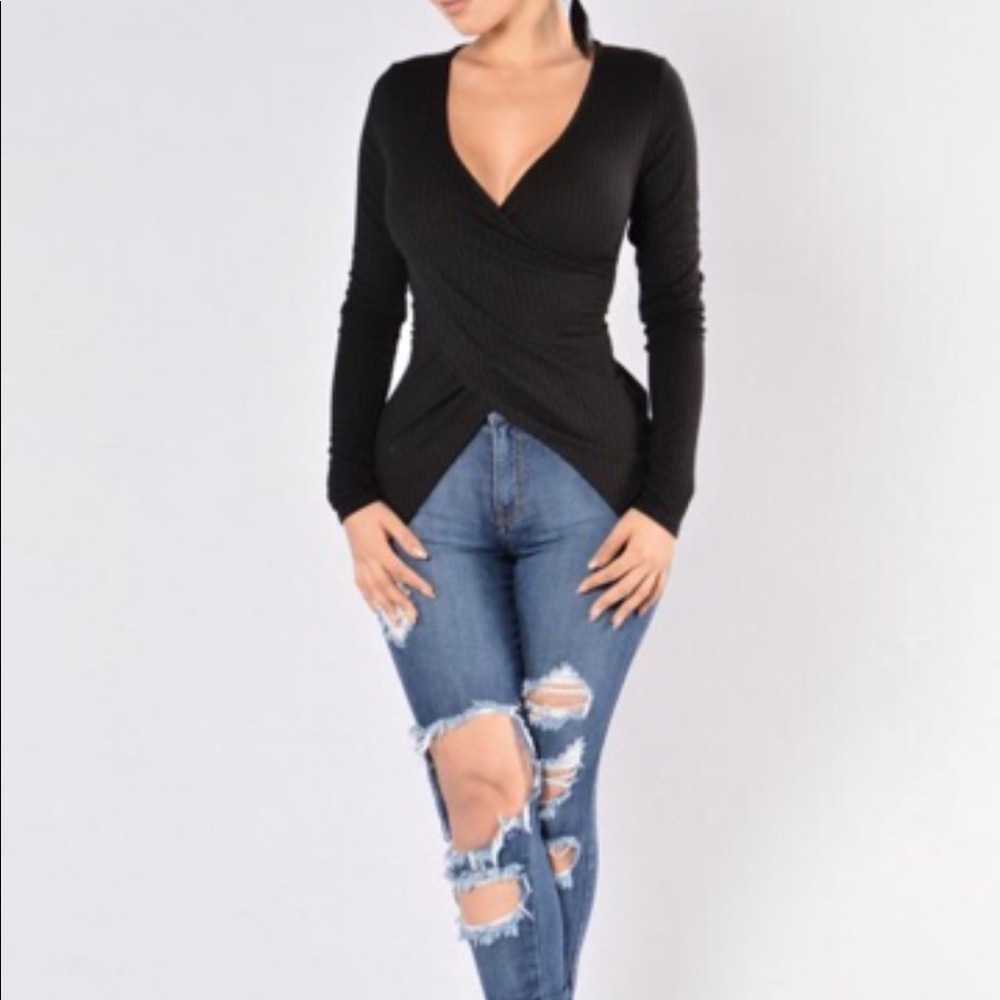 🥀DONATING 12/30 
Faux Wrap Front Ribbed Deep V Neck Top - Picture 2 of 4